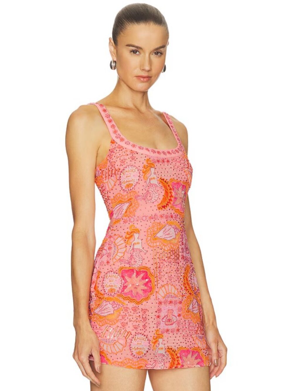 For Love & Lemons Tide Pool Mini Dress | Beaded | Apricot | US 8 | NWT - Picture 7 of 13